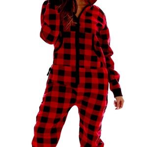 Plaid adult onesie jumpsuit - no feet